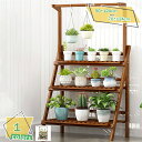 竹製 3段ハンギングプラントスタンド 屋内 屋外 はしご植物 棚 複数のフラワーディスプレイスタンド プランターラック 折りたたみ棚 コーナーバルコニー 窓 パ...
