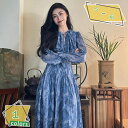 1600円OFFクーポン ワンピース レディース 春 長袖ワンピース ロングスカート ドレス お洒落 シフォン 細身 フレアスカート ゆったり 丸首 長袖 森ガ...