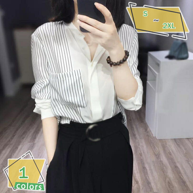 ストライプ ブラウス レディース 長袖 ワイシャツ ストライプ柄 ホワイトシャツ カジュアル ビジネス 通勤 オフィス Yシャツ フォーマル きれいめ 白 事務服 OL 薄手 カジュアルシャツ off 大人 スキッパー プレゼント 入園式 RaogtCYU