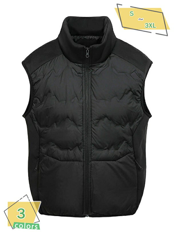 1000円OFFクーポン ダウンベスト メンズ ゴルフ ベスト ファスナー シンプル アウター 防寒 防風 ノー..