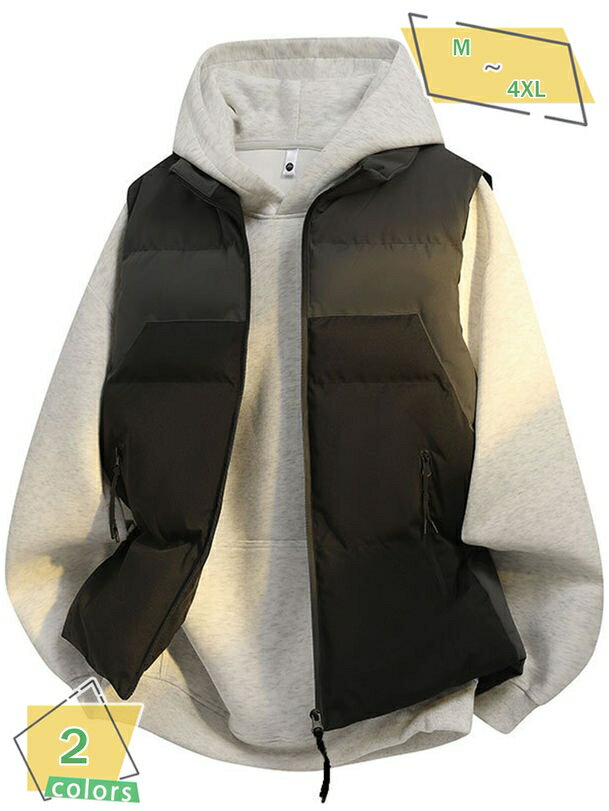 500円OFFクーポン ダウンベスト 中綿ベスト メンズ 冬 インナーダウン レディース 大きいサイズ 保温 春服 秋冬服 厚手 暖かい 無地 シンプル 防寒対策 立襟 男女兼用 アウター アウトドア RaogtCYU