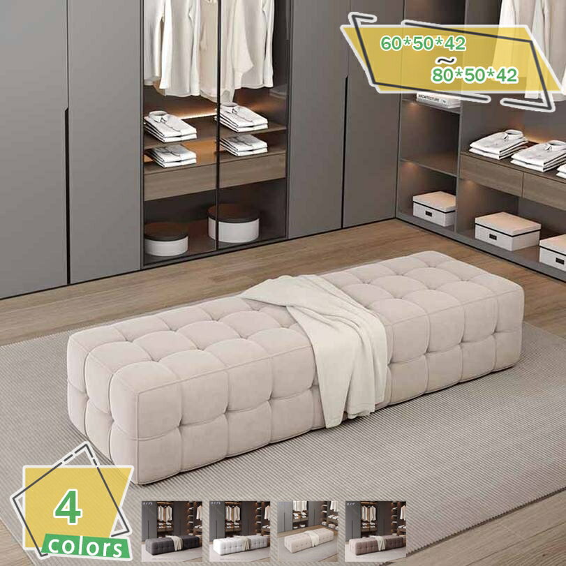 2000円OFFクーポン ベッドベンチ ファブリック ベッドサイドスツール 家庭用ロングベンチ 木製 ベッドルーム ソファ フットスツール エントリー チェック...