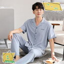 1000円OFFクーポン パジャマ メンズ ポリエステル繊維 無地 2点セット 夏 ルームウェア ホームウェア 柔らかく軽い薄手の快適Tシャツ ギフト 父の日 ...