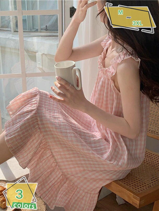 300円OFFクーポン パジャマ レディース 夏 キャミ フリル 薄手 ネグリジェ ルームワンピース ルームウ..