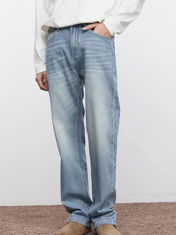 2000円OFFクーポン ワイドパンツ ストレート メンズ パンツ 春秋 デニム チノ 太め ゆったり 春 ジーパン ジーンズ シンプル 無地 おしゃれ RaogtCYU