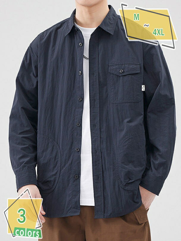 1000円OFFクーポン 長袖 ワークシャツ 襟付き お洒落 トップス メンズ 柔らかい カジュアルシャツ ボタンダウン ポケット付き 襟なし 綿 カジュアル ...