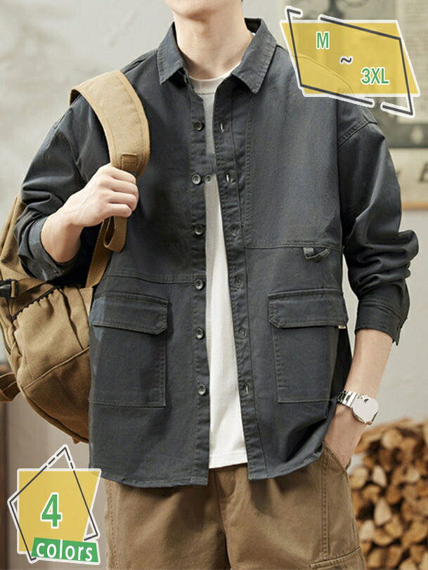 777円OFFクーポン 長袖シャツ ワイシャツ カジュアルシャツ メンズ 開襟シャツ シャツジャケット 体型カバー 大きいサイズ ゆったり 四季汎用 トップス ...