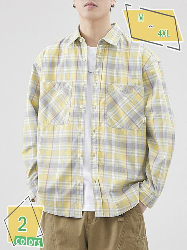1000円OFFクーポン ワイシャツ メンズ 長袖 秋 カジュアル チェック柄 シャツジャケット ボタンダウンシャツ ポケット付き ゆったり 大きいサイズ 柔ら...