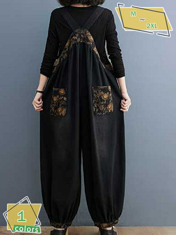 花柄 サロペデニム オールインワン レディース サロペット デニム 大きいサイズ サロペ つなぎ ワイドパンツ ワイド オーバーオール パンツ ボトムス アンクル丈 体型カバー サスペンダー パンツ ゆったり デニム 春 夏 秋 冬 RaogtCYU