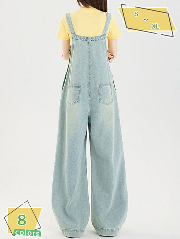 1000円OFFクーポン オーバーオール サロペット デニム ロング丈 ポケット付き レディース デニムサロペット オールインワン カーゴパンツ ロングパンツ RaogtCYU