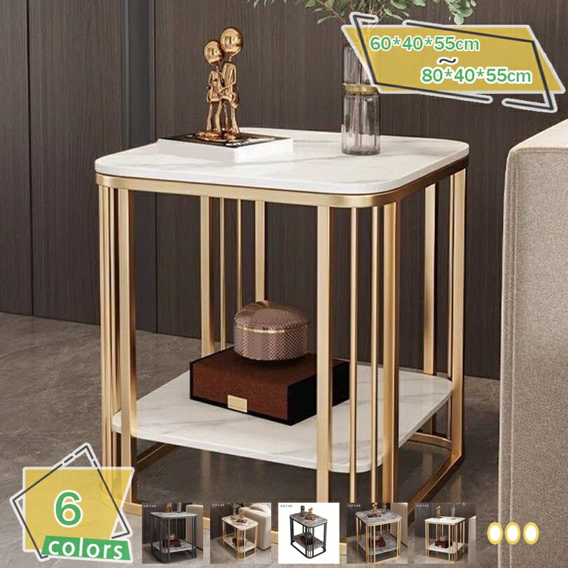 1000円OFFクーポン サイドテーブル 大理石 スチール ベッド横 ソファ横 デスク おしゃれ 食事 寝室 ナイトテーブル コーヒーテーブル 2段収納棚 ベッド/ソファサイドテーブル ラック リビング ベッド二段棚付き RaogtCYU