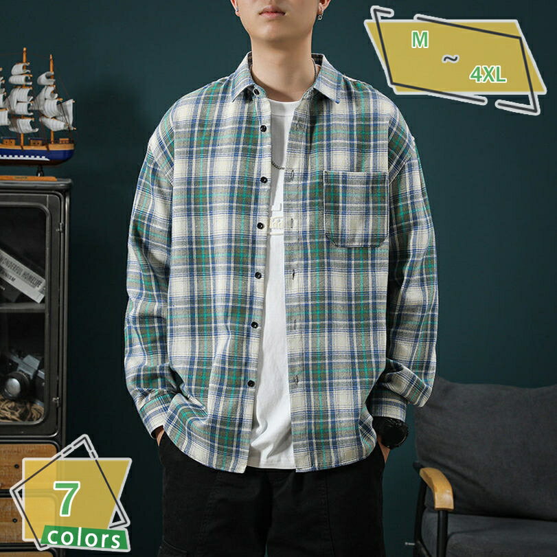 メンズ シャツ 長袖 カジュアル チェック柄 耐久性 シャツジャケット キャンプ アウトドア 登山 カジュアルシャツ 仕事 農作業 登山 ゆったり おしゃれ コットン 開襟シャツ 前開き 大きいサイズ 柔らかい RaogtCYU