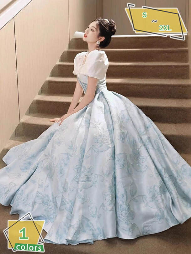 2000円OFFクーポン 花嫁 ウェディングドレス 結婚式 披露宴 二次会 パーティードレス ウエディングドレス ドレス ラウンドネック 豪華 ピアノ発表会ドレス 舞踏会ドレス 花柄 エレガント オシャレ ロングドレス 発表会ドレス 成人式 RaogtCYU