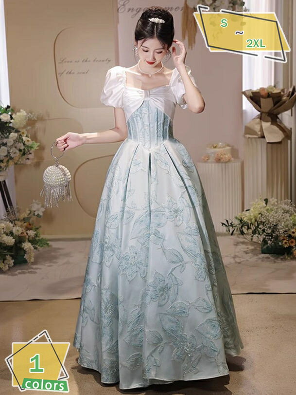 2000円OFFクーポン パフスリーブ ウェディングドレス コンサート レディース ロング丈 演奏会 おしゃれ 袖あり 着痩せ ワンピース シンプル 春 秋 食事会 イブニングドレス エレガント 演奏会用 カクテルドレス 花嫁ドレス RaogtCYU