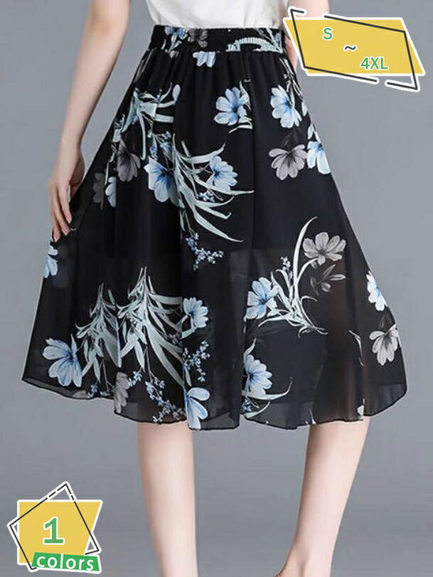 1000円OFFクーポン [AYBTO]レディース シフォンスカート 印刷 シフォン ロングスカート スカート ハイウエスト スリム 大きなスイングスカート 中長セクション 花柄スカート 弾性ウエスト ワイルドなスカート シースルー フラワー 夏 スカート RaogtCYU