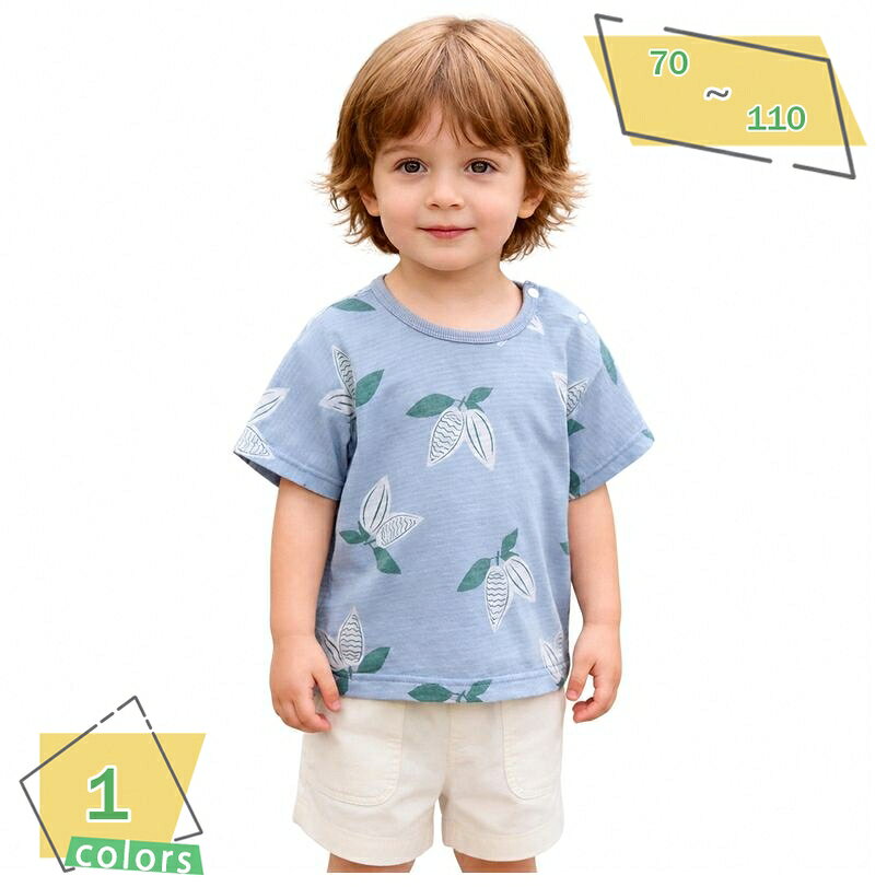 500円OFFクーポン ベビー Tシャツ 半袖 トップス 丸首 肩ボタン仕様 着脱しやすい ゆったり カットソー 子供服 赤ちゃん 男の子 女の子 薄手 涼しい 夏 夏服 カジュアル 可愛い 総柄 プリント 通園 通学 お出かけ RaogtCYU