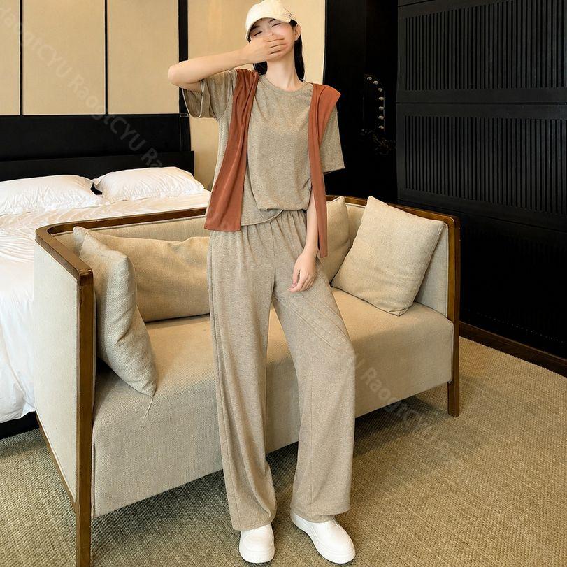 500円OFFクーポン セットアップ レディース 夏 半袖 Tシャツ ワイドパンツ 体型カ...