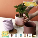 300円OFFクーポン ガーデンポット 植木鉢 テラコッタ製 北欧 シンプル 多肉植物鉢 底穴あり 通気性 受皿付き 丸形 縦縞 クリエイティブ フラワーポット...