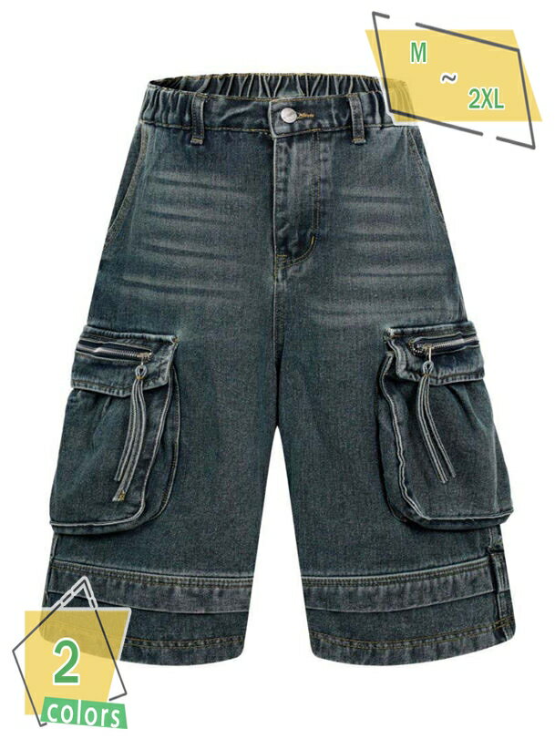 1000円OFFクーポン デニムパンツ カーゴパンツ メンズ レディース 夏用 ゆったり 5分丈 ワイド ひざ丈 ジーパン Gパン カジュアル アウトドア ウエストゴム おしゃれ RaogtCYU