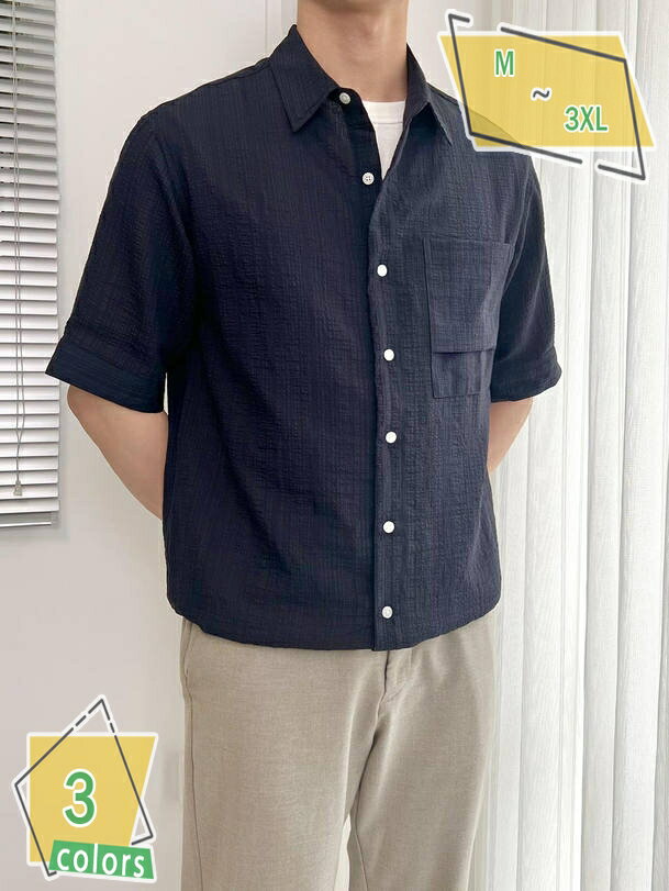 カジュアルシャツ メンズ 夏 半袖 大きいサイズ 男性用 開襟シャツ ジャケット 体型カバー ポケット付き ビジネス 軽い 柔らかい かっこいい 無地 シンプル 薄手 ファッション 耐久性 運動 スポーツウェア RaogtCYU