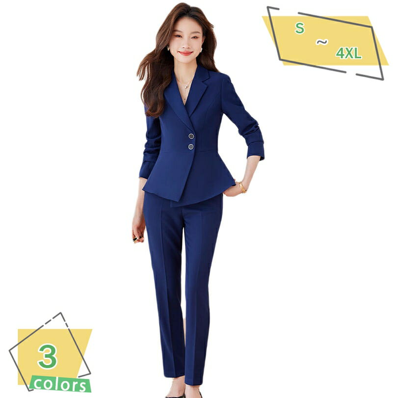 セットアップ レディース 通勤 ブレザー パンツスーツ 大きいサイズ フォーマルスーツ セレモニー OL ビジネススーツ 出勤服 2点セット 長袖 スーツセット 面接服 フォーマル 入学式 女性 オフィス ビジネス 上品 無地 RaogtCYU