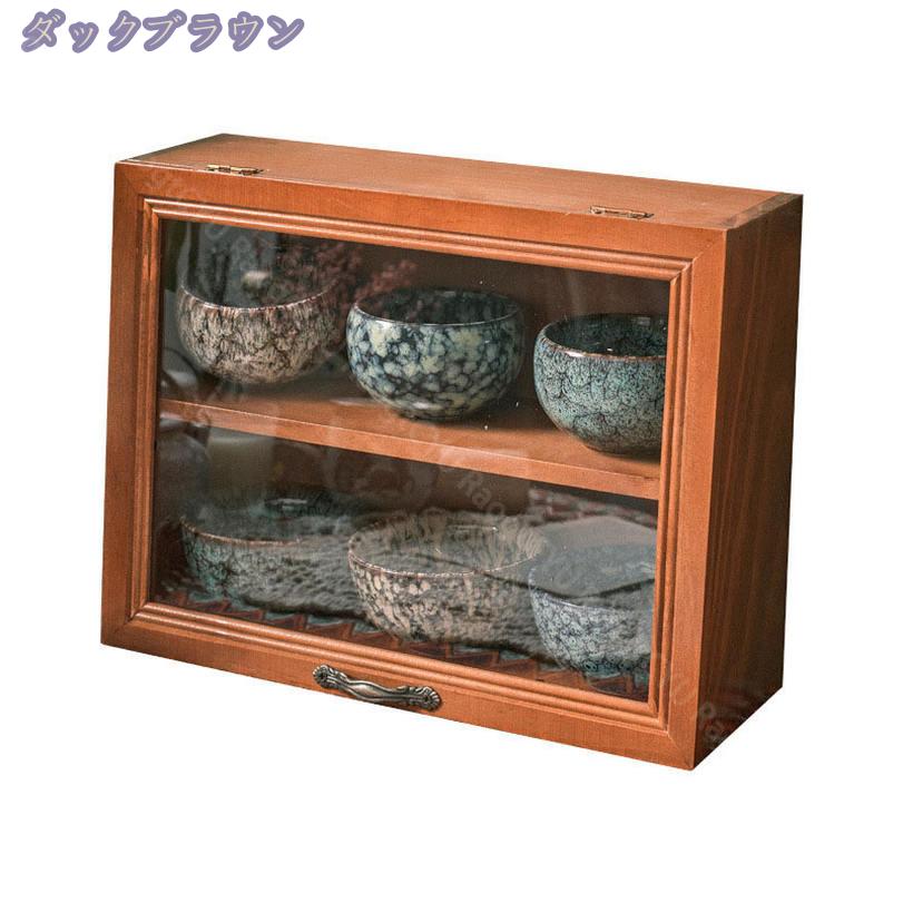 カウンター上収納 木製 コレクションケース 透明 アンティーク カウンター上ラック ショーケース ガラスケース おしゃれ 食器棚 キッチン収納 キッチンストッカー ディスプレイ収納 フラップ扉 大容量 多機能収納 RaogtCYU [2]
