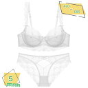300円OFFクーポン ブラジャー ショーツ セット かわいい パッド無し 総レース セクシー シースルー ランジェリー 下着 女性 レディース 刺繍 花柄 透...