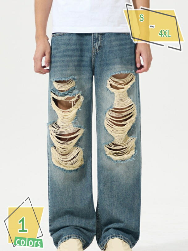 777円OFFクーポン デニムパンツ メンズ クラッシュ ダメージ加工 ワイドデニム メンズジーンズ ルーズ ジーパン ズボン ダメージデニム ワイド ストリート RaogtCYU