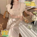1000円OFFクーポン レディース ワンピース ドレス パジャマ 半袖 ネグリジェかわいい 膝丈 ゆったり お姫様系 半透明の袖 レース カッコイイ 夏 ロン...