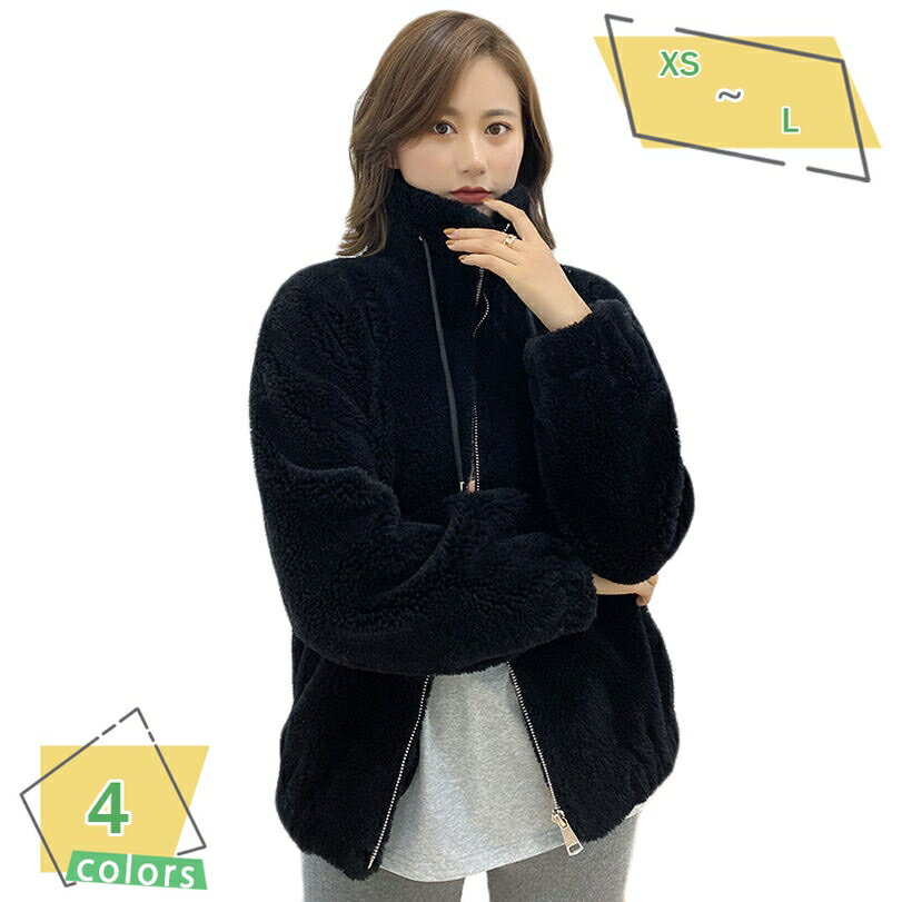 ショートボアコート ボアブルゾン 配色ショート丈 無地フーディー ジップ ボアジャケット 立ち襟 ボアコート ジャケット コート アウター フリースジャケット スタンドブルゾン もこもこ 防寒 レディース カジュアル 秋冬 韓国 RaogtCYU