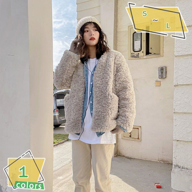 ボアジャケット レディース ボアブルゾン 女性 ゆったり お洒落 可愛い もこもこ フワフワ ボアフリース ショート丈 アウター 無地 ノーカラー スタンドブルゾン コート 冬服 防寒着 あったか 毛皮コート風 秋冬 ボアコート RaogtCYU