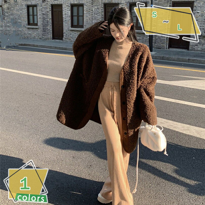 ボアジャケット レディース 無地 もこもこ 秋冬 ボアブルゾン フワモコ ボアコート 防寒 防風 フリース コート カジュアル ノーカラー ショート丈 アウター 暖かい 大きいサイズも 毛皮コート風 韓国風 可愛い 通学 通勤 デート RaogtCYU