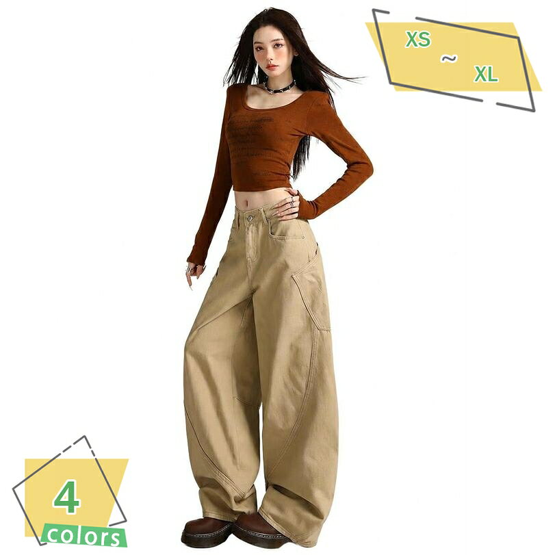 500円OFFクーポン レディース デニムパンツ 着痩せ ワイドパンツ カーゴ ゆったり ジーンズ ワーク カーブ 体型カバー 脚長効果 ロング丈 カジュアル ボトムス 大きいサイズ 春夏秋 RaogtCYU