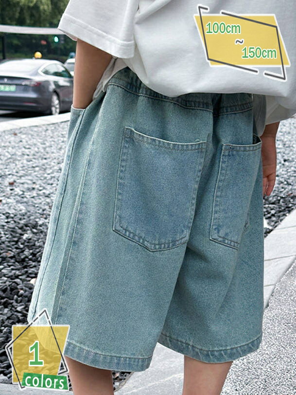 キッズ 5分丈 ハーフパンツ 男の子 デニム パンツ ストレッチ デニム ズボン ボトムス 伸縮 ウエストゴム ゆったり 半ズボン 男児 女児 RaogtCYU