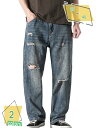 1000円OFFクーポン デニムパンツ メンズ ジーンズ ワイド バギーパンツ ウォッシュ加工 ダメージデニム ジーパン メンズ ボトムス RaogtCYU