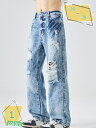 1600円OFFクーポン ダメージ デニムロングパンツ メンズ ジーンズ Gパン ウォッシュ加工 ジーパン ストリートファッション デニムパンツ クラッシュ RaogtCYU