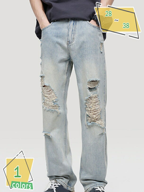 2000円OFFクーポン ストレート ジーンズ デニムパンツ メンズ ダメージ ジーパン すっきりシルエット ロングパンツ デニム RaogtCYU