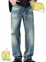 777円OFFクーポン ゆったり ストレート デニムパンツ メンズ 太め ダメージ ジーンズ ジーパン ズボン 男性 紳士 ロングパンツ デニム RaogtCYU