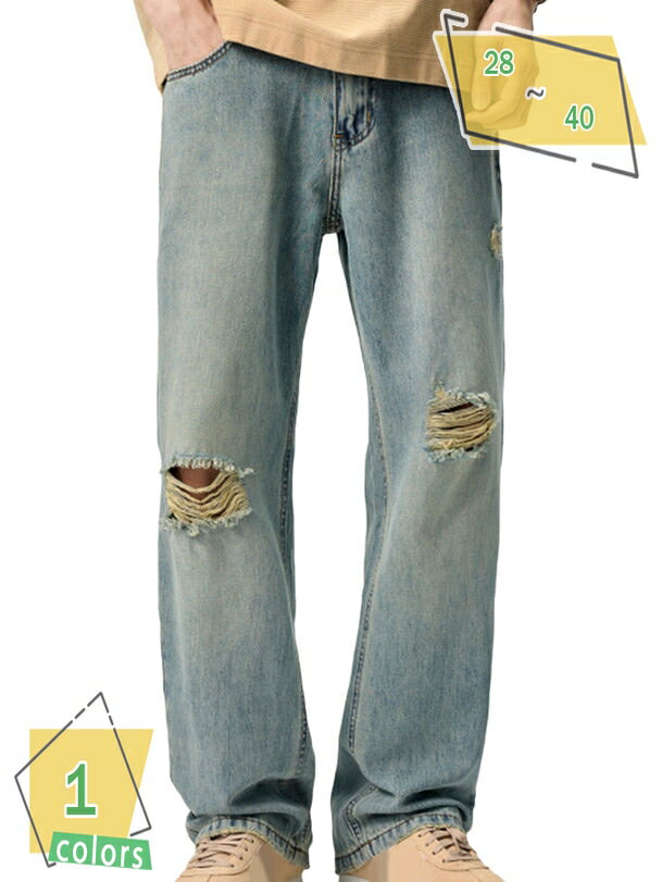 1000円OFFクーポン ジーンズ ストレート メンズ ダメージデニム ジーパン デニムパンツ メンズジーンズ ワイド ストレート パンツ ジーパン ボトムス RaogtCYU
