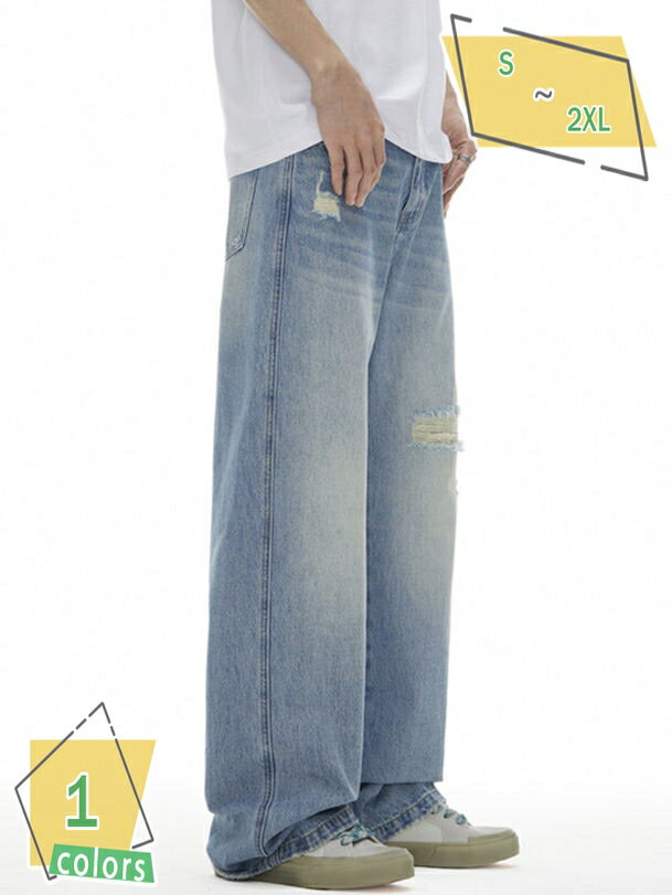 1000円OFFクーポン ダメージジーンズ メンズ デニム ストレートパンツ ジーンズ Gパン カジュアル デニム ロングパンツ ジーパン ダメージ RaogtCYU