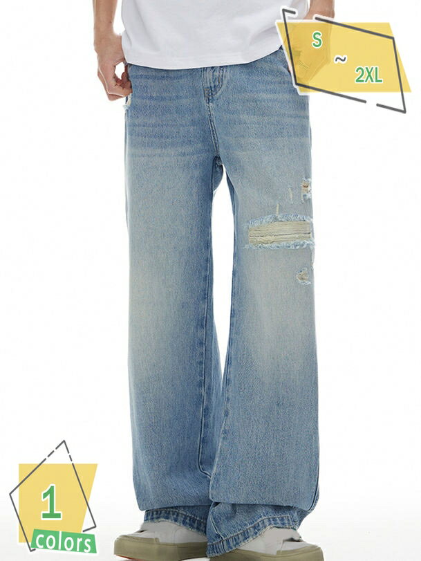 1000円OFFクーポン ワイドパンツ デニム メンズ ボトム ジーパン ストレート ゆったり デニム ワイド バギーパンツ 無地 シンプル おしゃれ RaogtCYU