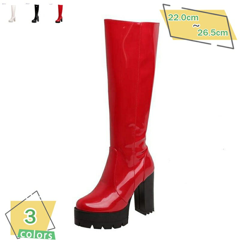 500円OFFクーポン ジョッキーブーツ ロングブーツ エナメルブーツ レディース 厚底 ハイヒール 秋冬 11.5CM セクシー ファッション 防水 シンプル 無地 歩きやすい 細見え 身長UP 美脚ブーツ 太ヒール 厚底ブーツ ストーム付き RaogtCYU