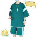 メンズ 2点セット 半袖Tシャツ ハーフパンツ ショートパンツ 上下セット ジャージ Tシャツショートパンツセット スポーツ 短パン 半パン スポーツウェア ル...