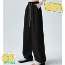 ワイドパンツ レディース ボトムス 薄手 ハイウエスト ストレート 涼しい ファッション ゴム ロング 美脚 着痩せ 長ズボン 落ち感 夏 イージーパンツ リラックス 体型カバー ルームウェア 無地 動きやすい RaogtCYU