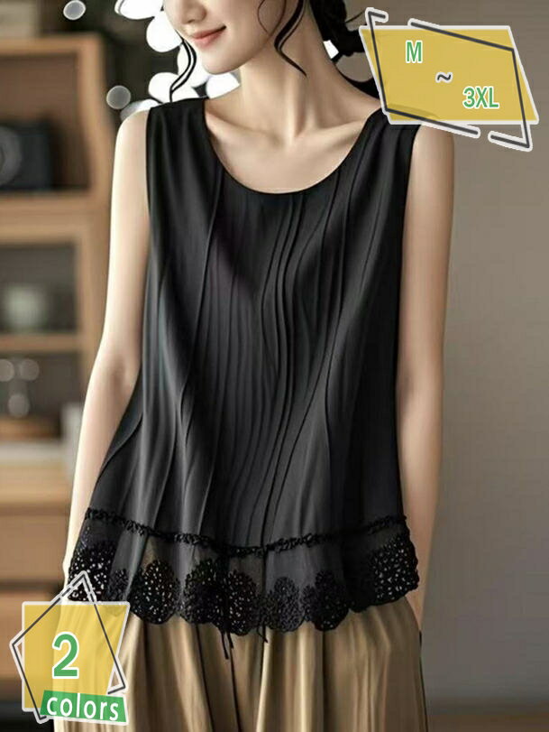 500円OFFクーポン クルーネック タンクトップ ノースリーブ レディース トップス 夏 体型カバー オフィ..