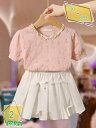 1000円OFFクーポン 上下セット キッズ Tシャツ ショートスカート 2点セット 女の子 可愛い 子供服 夏 丸首 Aライン 半袖Tシャツ 薄手 カジュアル...