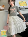 上下セット キッズ Tシャツ ロングスカート 2点セット 女の子 可愛い 子供服 夏 丸首 Aライン 半袖Tシャツ 薄手 カジュアル おしゃれ 夏服 普段着 発...