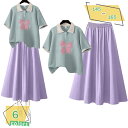 韓国子供服 セットアップ 女の子 レジャー おしゃれ 上下セット Tシャツ スカート キッズ ガールズ 夏着 夏 ガールズ 2点セット 丸首 半袖 Tシャツ ロ...