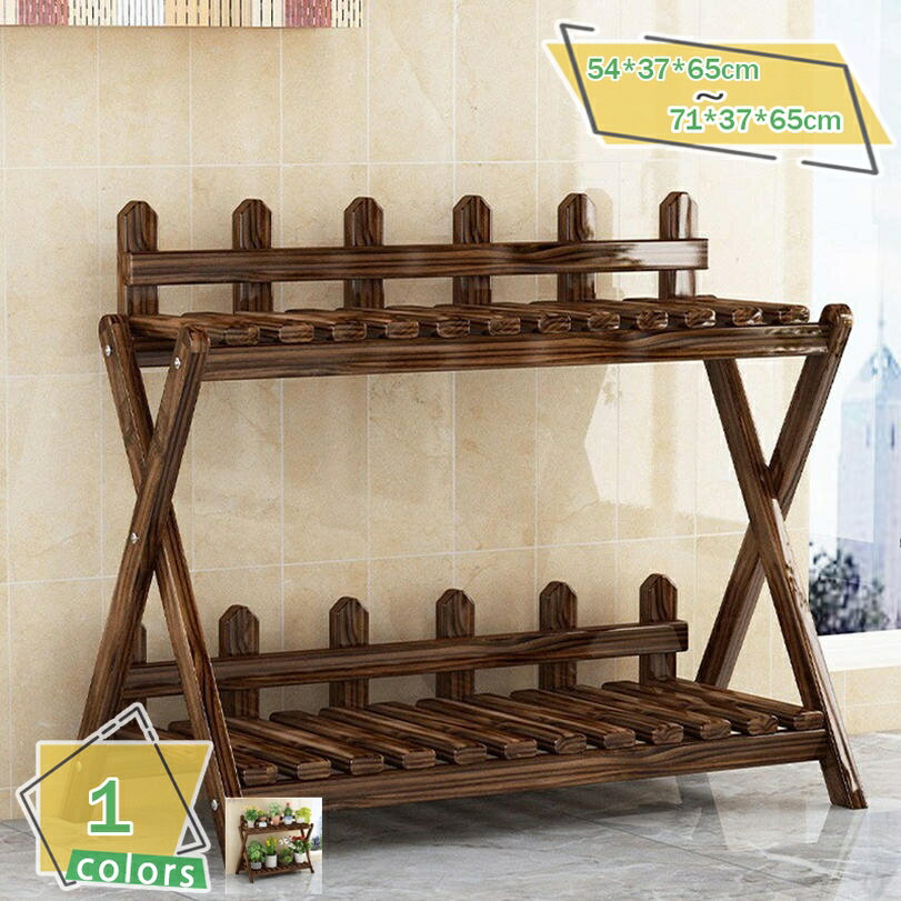 1000円OFFクーポン 天然木 オープンラック 2段 プランター台 フラワースタンド 花台 ウッドラック ガー..