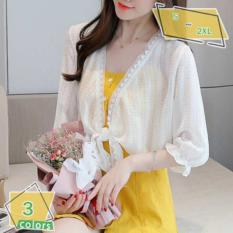1000円OFFクーポン フロント結び カーディガン ボレロ レディース シースルー 薄手 ストール 前結び フリル付き シフォン サマーコート 前結び アウター UVカット 日焼け止め 夏用 冷房対策 ゆったり ビーチ 通勤 トップス 冷房UV対策 旅行 お出かけ RaogtCYU
